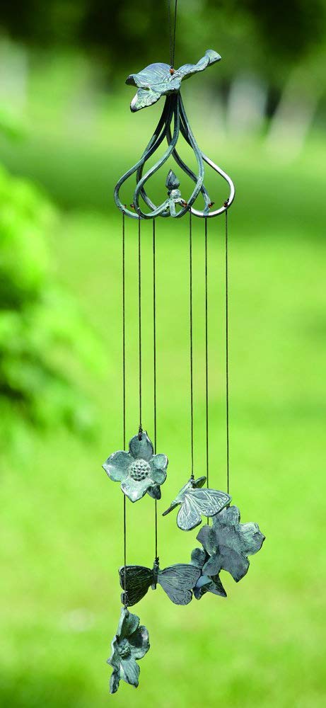 ebros gift Ebros Gift Beautiful Cottage Garden Verdi Green Cornus Dogwood Flower Blossoms Aluminum Metal Mobile Wind Chime 31" Long Resonant Outdoor Whimsical Rustic Patio Deck Pool Decor Hanging Accessory