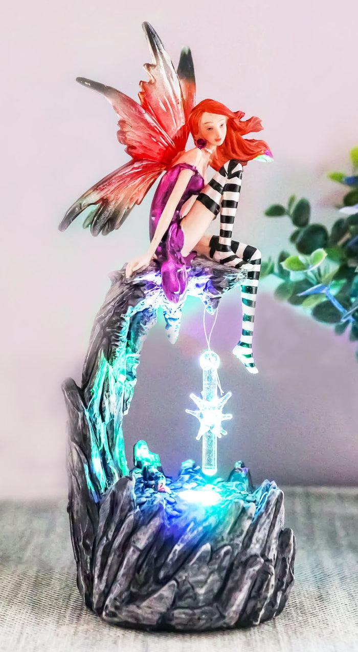 Ebros Gift Ebros Gift Beautiful Jester Fairy Magenta On Cave Ledge With Crystal LED Night Light Figurine