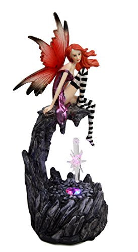 Ebros Gift Ebros Gift Beautiful Jester Fairy Magenta On Cave Ledge With Crystal LED Night Light Figurine