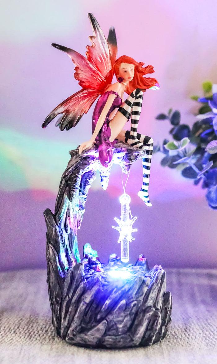 ebros gift Ebros Gift Beautiful Jester Fairy Magenta On Cave Ledge With Crystal LED Night Light Figurine