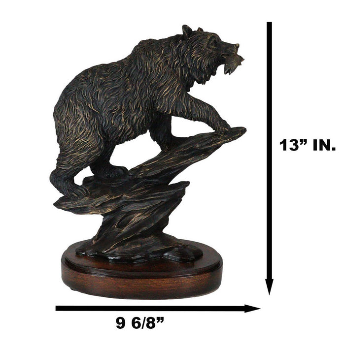 Ebros Gift Ebros Gift Black Bear Figurine Biting Fish Climbing Rocky Hills 13.25" H