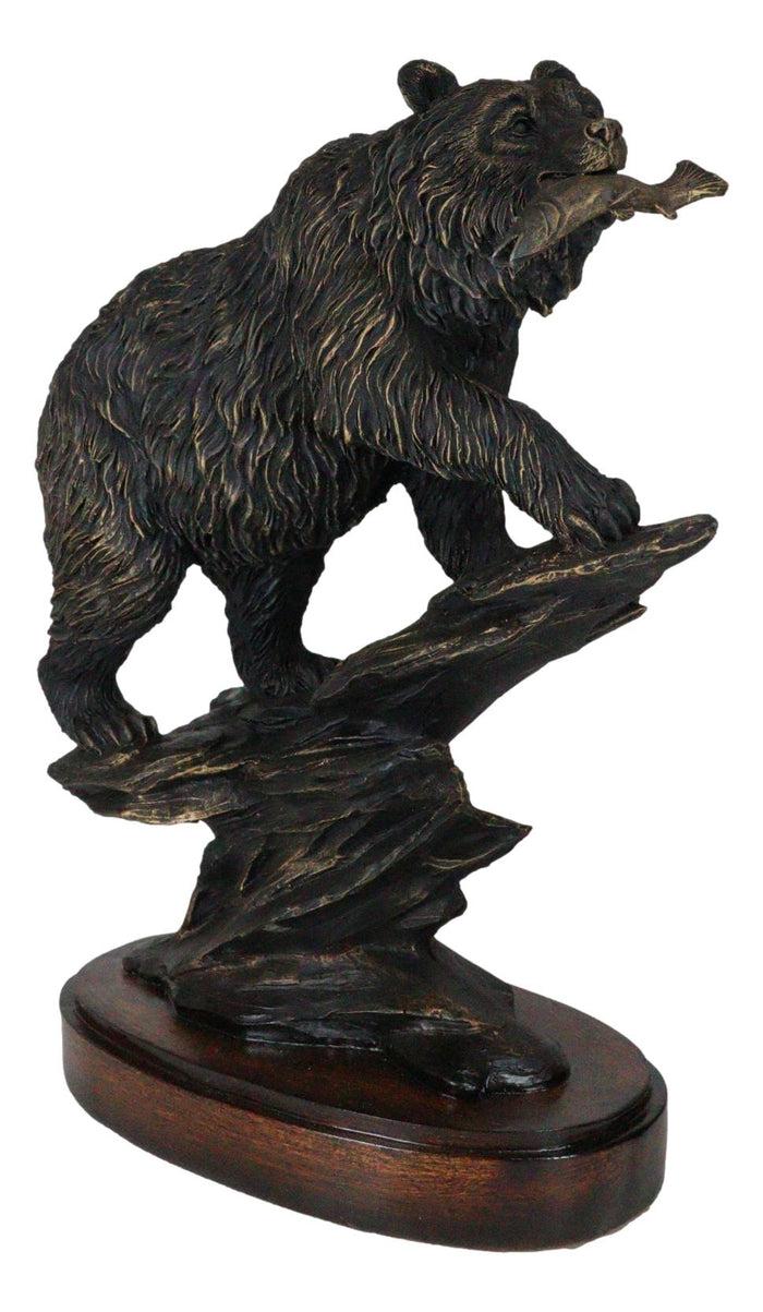Ebros Gift Ebros Gift Black Bear Figurine Biting Fish Climbing Rocky Hills 13.25" H