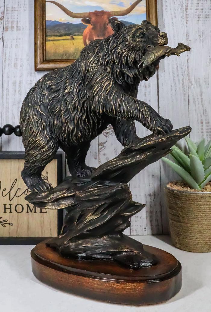ebros gift Ebros Gift Black Bear Figurine Biting Fish Climbing Rocky Hills 13.25" H