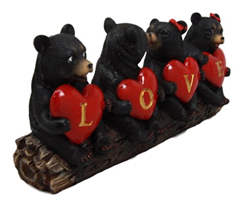 Ebros Gift Ebros Gift Black Bear Valentine Couples Holding Heart Love Signs Decorative Figurine 8.25"L