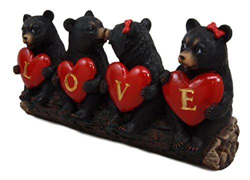 Ebros Gift Ebros Gift Black Bear Valentine Couples Holding Heart Love Signs Decorative Figurine 8.25"L