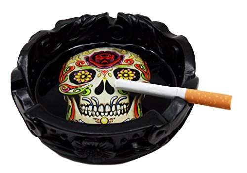 Ebros Gift Ebros Gift Black Day Of The Dead Sugar Skull Cigarette Ashtray Resin Figurine 5"Diameter