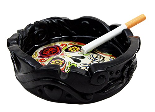Ebros Gift Ebros Gift Black Day Of The Dead Sugar Skull Cigarette Ashtray Resin Figurine 5"Diameter