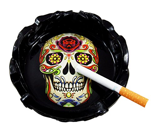 ebros gift Ebros Gift Black Day of The Dead Sugar Skull Cigarette Ashtray Resin Figurine 5"Diameter