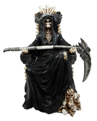 Ebros Gift Ebros Gift Black Holy Death Grim Reaper Sitting On Skeleton Throne Figurine 10.5" Tall Time Waits For No Man Angel Of Death With Scythe As Ossuary Home Decor Eternal Death Gates Of Hades