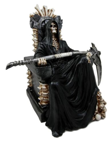 Ebros Gift Ebros Gift Black Holy Death Grim Reaper Sitting On Skeleton Throne Figurine 10.5" Tall Time Waits For No Man Angel Of Death With Scythe As Ossuary Home Decor Eternal Death Gates Of Hades