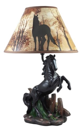 Ebros Gift Ebros Gift Black Rearing Wild Horse Stallion Desktop Table Lamp With Nature Printed Shade Home Decor 19"Tall As Rustic Country Home Decor Cabin Lodge Western Decorative Side Desktop Lamp