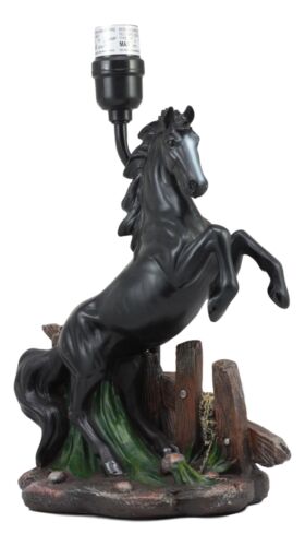 Ebros Gift Ebros Gift Black Rearing Wild Horse Stallion Desktop Table Lamp With Nature Printed Shade Home Decor 19"Tall As Rustic Country Home Decor Cabin Lodge Western Decorative Side Desktop Lamp