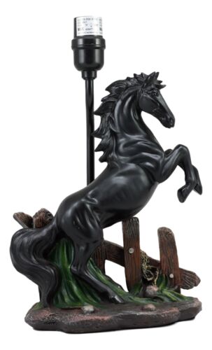 Ebros Gift Ebros Gift Black Rearing Wild Horse Stallion Desktop Table Lamp With Nature Printed Shade Home Decor 19"Tall As Rustic Country Home Decor Cabin Lodge Western Decorative Side Desktop Lamp