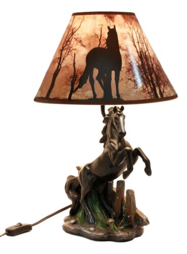 ebros gift Ebros Gift Black Rearing Wild Horse Stallion Desktop Table Lamp with Nature Printed Shade Home Decor 19"Tall As Rustic Country Home Decor Cabin Lodge Western Decorative Side Desktop Lamp