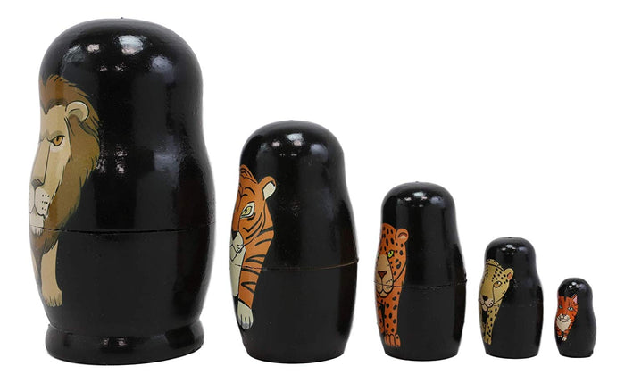 Ebros Gift Ebros Gift Black Safari Jungle Animals Cats Lion Tiger Cheetah Jaguar Tabby Cat Wooden Toy Stacking Nesting Dolls 5 Piece Set Hand Painted Wood Decorative Collectible Matryoshka Doll Toys