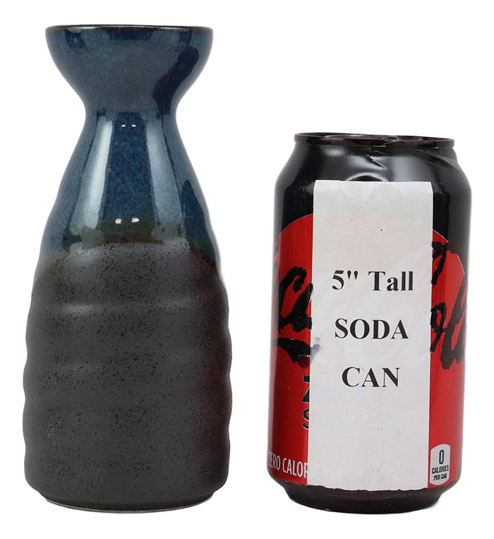 Ebros Gift Ebros Gift Blue And Black Horizon Sky Glazed Ceramic Pottery Heaven And Earth 'Ten To Ji' Design Japanese Rice Wine Sake Set 4 Pieces Of 1 Tokkuri Serving Flask 10oz With 3 Ochoko Cups 2oz