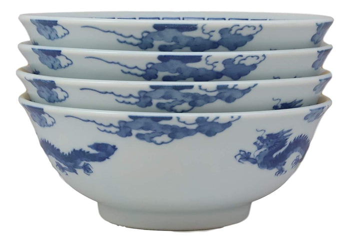 Ebros Gift Ebros Gift Blue And White Ming Dynasty Style Feng Shui Dragons Ceramic Bowls As Ramen Pho Soup Cereal Bowl 4 Piece Set 32oz 8"Diameter