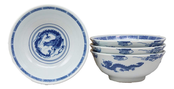 ebros gift Ebros Gift Blue And White Ming Dynasty Style Feng Shui Dragons Ceramic Bowls As Ramen Pho Soup Cereal Bowl 4 Piece Set 32oz 8"Diameter
