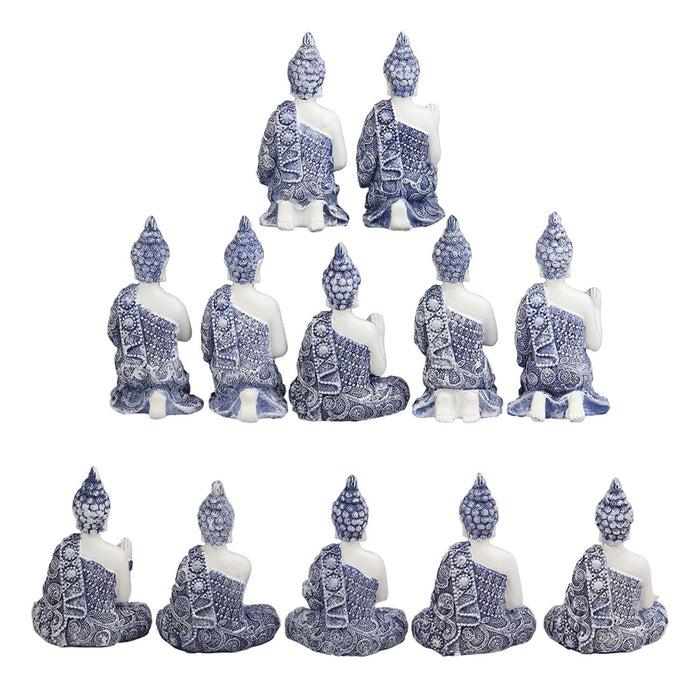 Ebros Gift Ebros Gift Blue And White Terracotta Ming Style Miniature Meditating Buddha Amitabha Figurine Set Of 12 In Different Mudra Poses Collectible 3.25" Tall Eastern Enlightenment Feng Shui Buddhist Monks