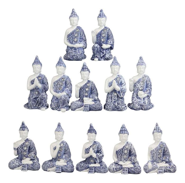 ebros gift Ebros Gift Blue and White Terracotta Ming Style Miniature Meditating Buddha Amitabha Figurine Set of 12 in Different Mudra Poses Collectible 3.25" Tall Eastern Enlightenment Feng Shui Buddhist Monks