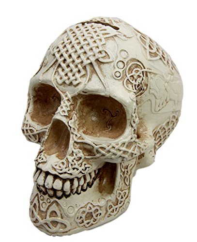 Ebros Gift Ebros Gift Bone Cream Celtic Lion Tribal Knot Tattoo Coat Of Arms Skull Money Bank Figurine