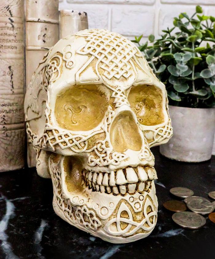 ebros gift Ebros Gift Bone Cream Celtic Lion Tribal Knot Tattoo Coat of Arms Skull Money Bank Figurine