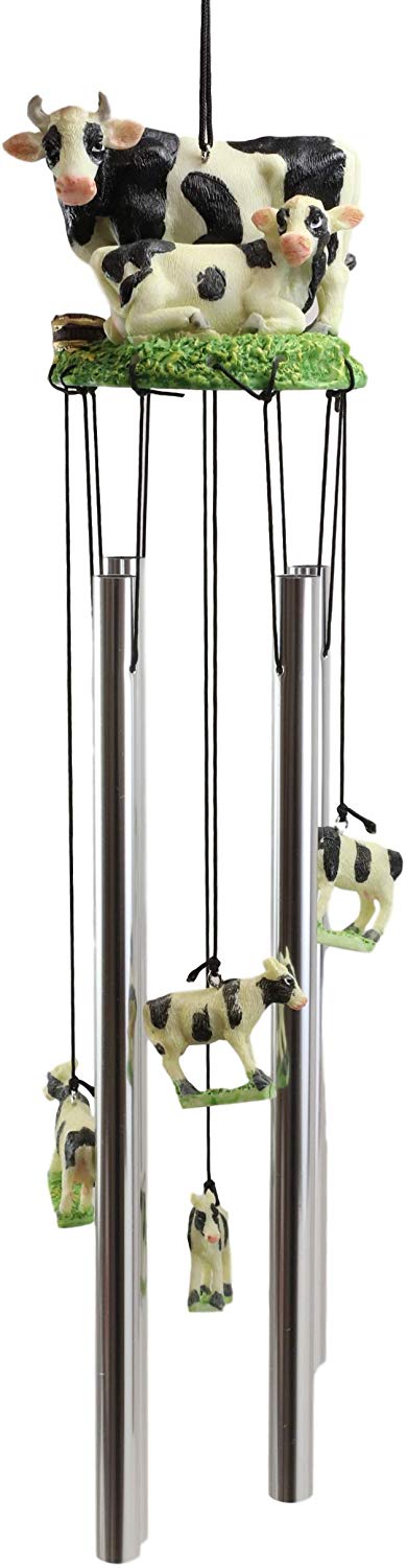 Ebros Gift Ebros Gift Bovine Holstein Cow And Baby Calf Family Resonant Relaxing Aluminum Wind Chime Country Western Rustic Farm Cows Garden Patio Outdoor Decorative Accent Noisemaker