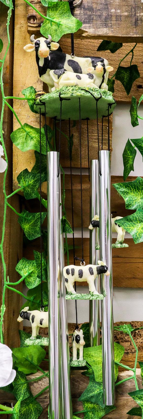 ebros gift Ebros Gift Bovine Holstein Cow and Baby Calf Family Resonant Relaxing Aluminum Wind Chime Country Western Rustic Farm Cows Garden Patio Outdoor Decorative Accent Noisemaker