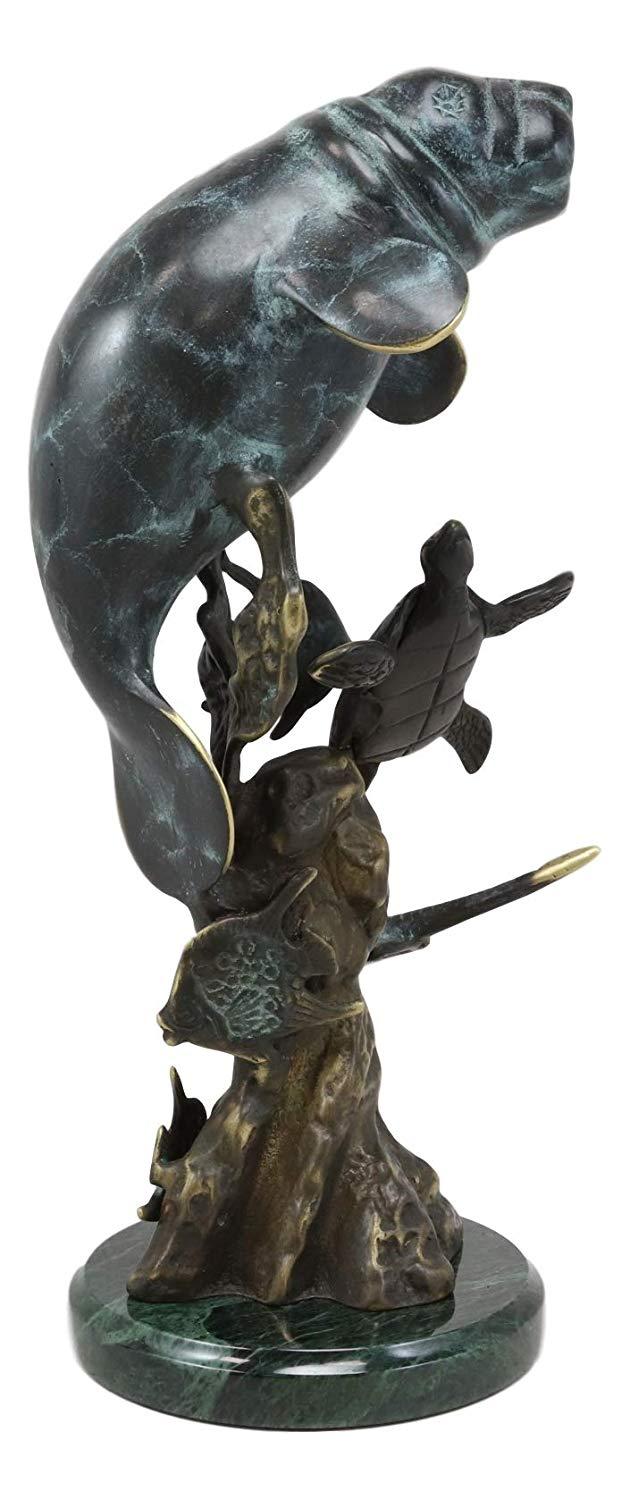 Ebros Gift Ebros Gift Brass Metal Nautical Manatee Sea Cow With Turtle Stingray And Fishes Statue