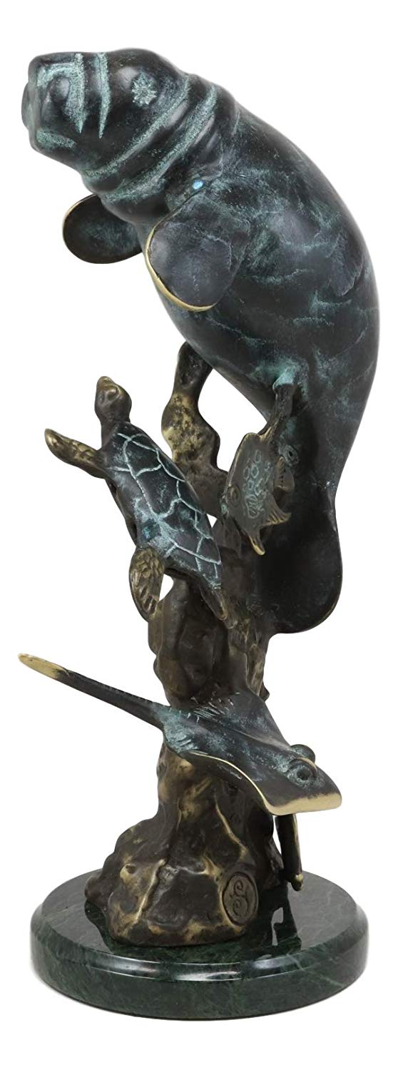 Ebros Gift Ebros Gift Brass Metal Nautical Manatee Sea Cow With Turtle Stingray And Fishes Statue