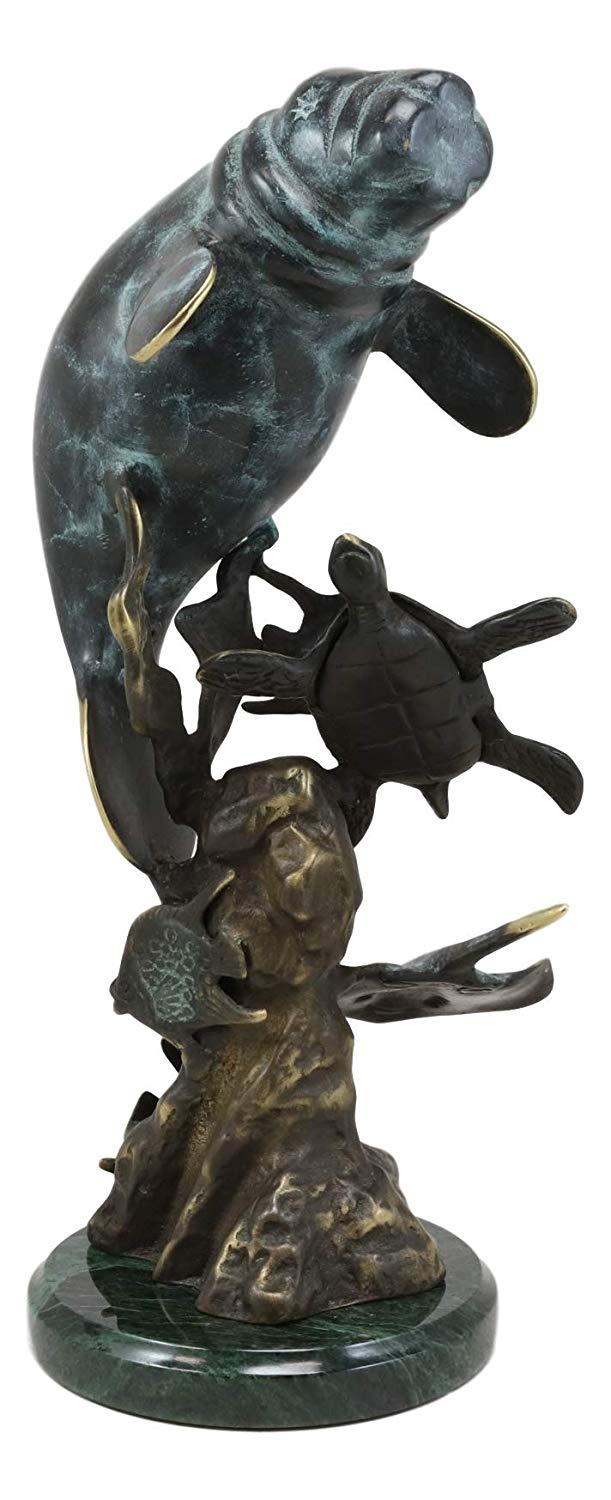 Ebros Gift Ebros Gift Brass Metal Nautical Manatee Sea Cow With Turtle Stingray And Fishes Statue