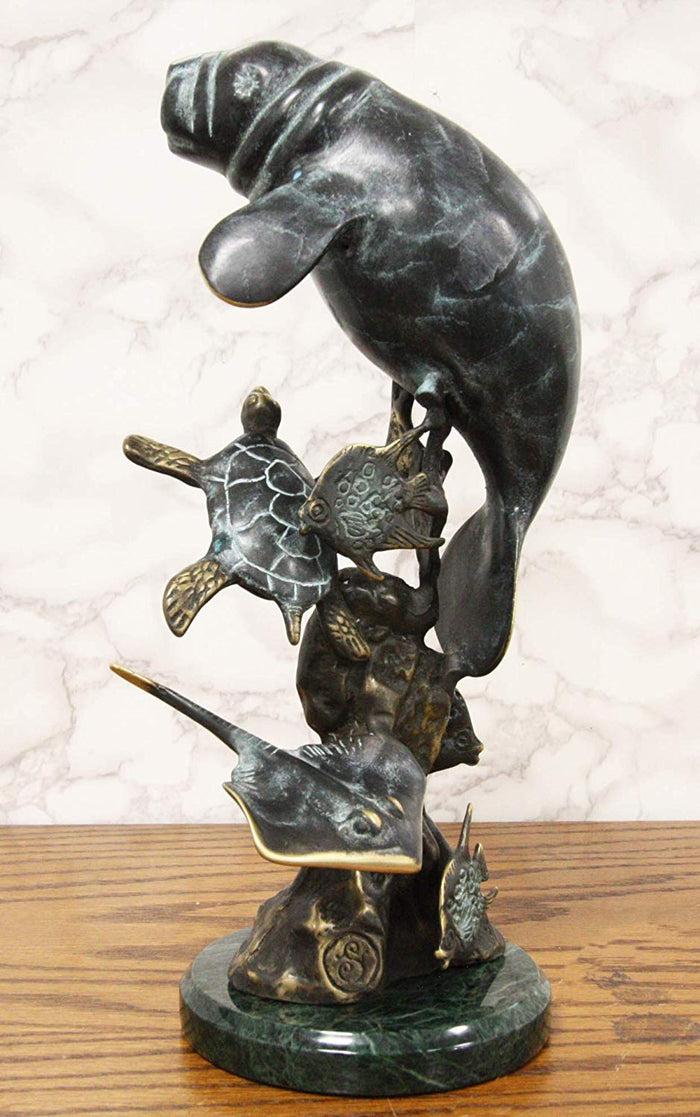 ebros gift Ebros Gift Brass Metal Nautical Manatee Sea Cow with Turtle Stingray and Fishes Statue