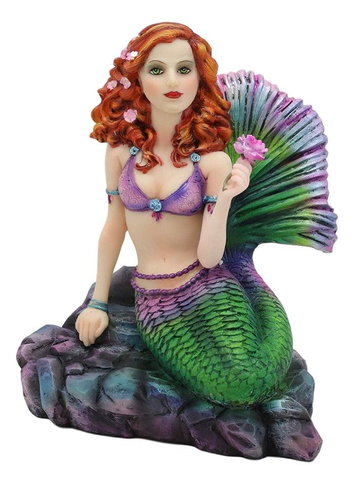 Ebros Gift Ebros Gift Brigid Ashwood Fantasy Art Colorful Pastel Nautical Siren Mermaid Ocean Celtic Stone Holding Pink Rose Statue 6" Tall Sea Beach Princess Mermaids Decorative Accent Resin Figurine
