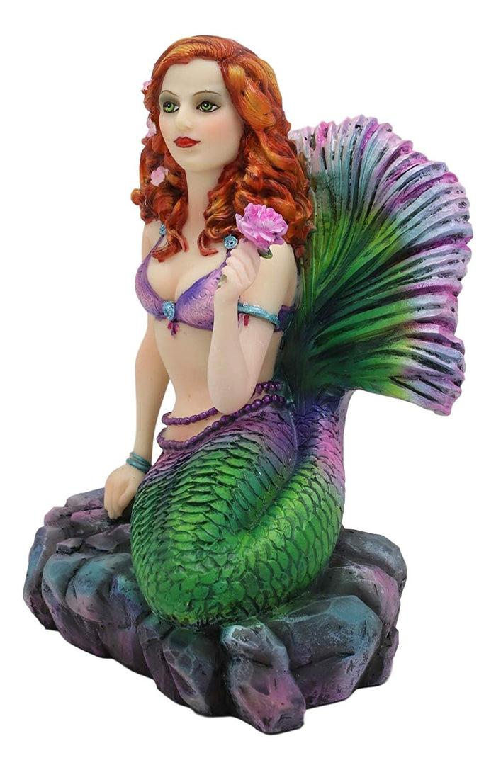 Ebros Gift Ebros Gift Brigid Ashwood Fantasy Art Colorful Pastel Nautical Siren Mermaid Ocean Celtic Stone Holding Pink Rose Statue 6" Tall Sea Beach Princess Mermaids Decorative Accent Resin Figurine
