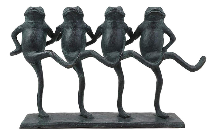 Ebros Gift Ebros Gift Cast Aluminum Metal Whimsical Rustic Folk Dancing Frogs Parade Statue 14.25" Wide Frog Desktop Shelf Countertop Mantelpiece Decorative Sculpture In Verdi Green Finish