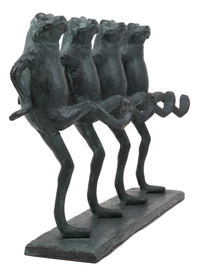 Ebros Gift Ebros Gift Cast Aluminum Metal Whimsical Rustic Folk Dancing Frogs Parade Statue 14.25" Wide Frog Desktop Shelf Countertop Mantelpiece Decorative Sculpture In Verdi Green Finish