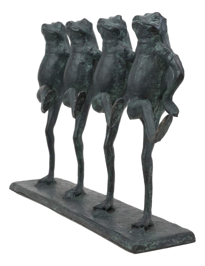Ebros Gift Ebros Gift Cast Aluminum Metal Whimsical Rustic Folk Dancing Frogs Parade Statue 14.25" Wide Frog Desktop Shelf Countertop Mantelpiece Decorative Sculpture In Verdi Green Finish