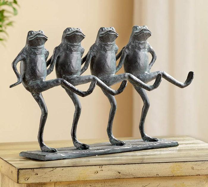 ebros gift Ebros Gift Cast Aluminum Metal Whimsical Rustic Folk Dancing Frogs Parade Statue 14.25" Wide Frog Desktop Shelf Countertop Mantelpiece Decorative Sculpture in Verdi Green Finish
