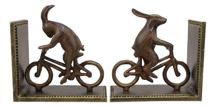 Ebros Gift Ebros Gift Cast Iron And Aluminum Metal Whimsical Rabbit Bunnies On Bikes Bookends 7.25"Tall Set Of 2