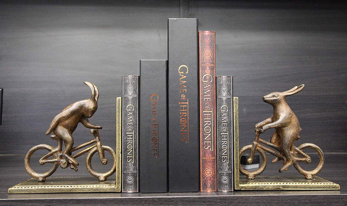 Ebros Gift Ebros Gift Cast Iron And Aluminum Metal Whimsical Rabbit Bunnies On Bikes Bookends 7.25"Tall Set Of 2