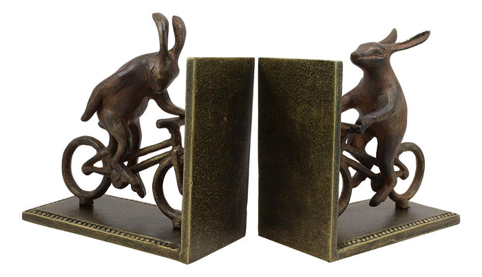 Ebros Gift Ebros Gift Cast Iron And Aluminum Metal Whimsical Rabbit Bunnies On Bikes Bookends 7.25"Tall Set Of 2