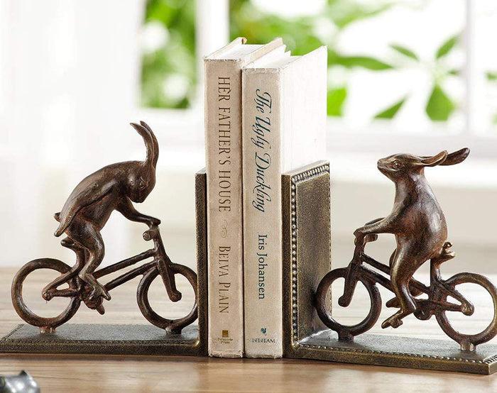 ebros gift Ebros Gift Cast Iron And Aluminum Metal Whimsical Rabbit Bunnies On Bikes Bookends 7.25"Tall Set Of 2