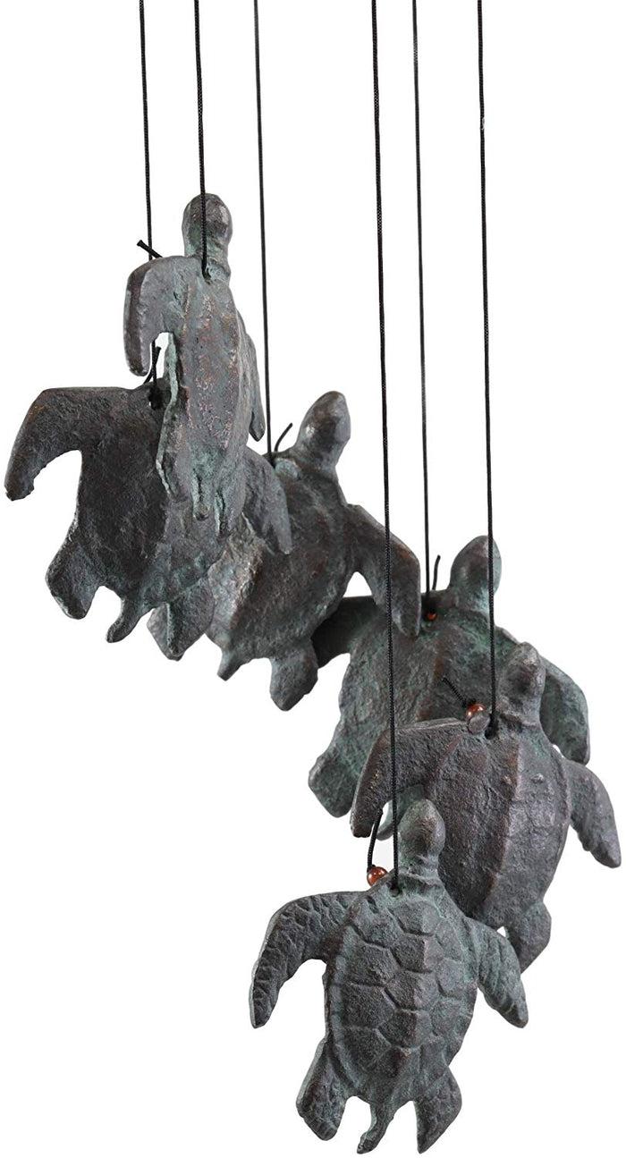 Ebros Gift Ebros Gift Cast Iron Nautical Animal Reptile Kingdom Sea Turtle Shell Bell With Ornamental Turtles Resonant Relaxing Mobile Wind Chime Deck Patio Pool Garden Outdoor Coastal Ocean Beach Theme Accent