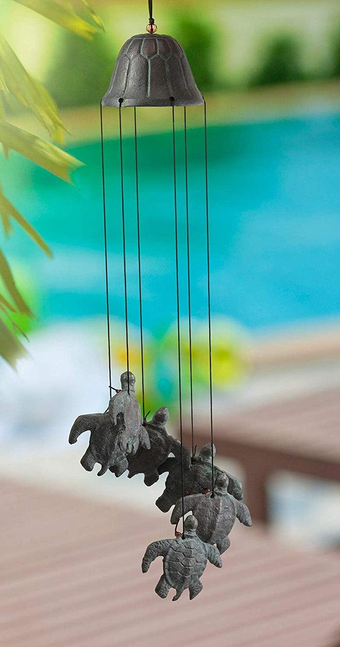 ebros gift Ebros Gift Cast Iron Nautical Animal Reptile Kingdom Sea Turtle Shell Bell with Ornamental Turtles Resonant Relaxing Mobile Wind Chime Deck Patio Pool Garden Outdoor Coastal Ocean Beach Theme Accent