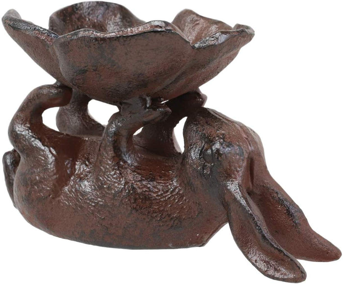 Ebros Gift Ebros Gift Cast Iron Whimsical Bunny Rabbit Suspending Flower Petals Dish Bowl Garden Bird Bath Feeder Decor Statue 7.25" Long For Pool Patio Lawn Outdoors Decorative Accent