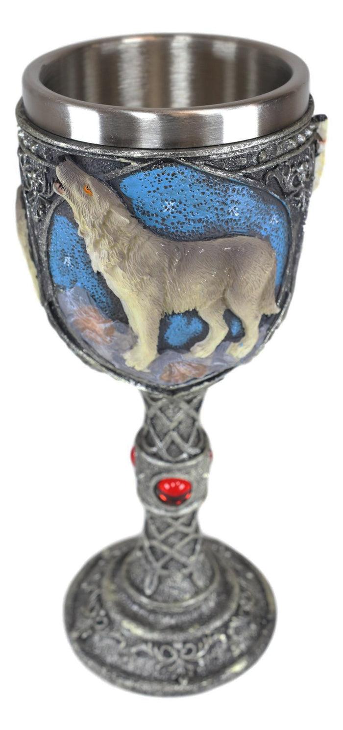 Ebros Gift Ebros Gift Celtic Gray Wolf Rhinestone Figurine Goblet 7.5" Height Home Decor