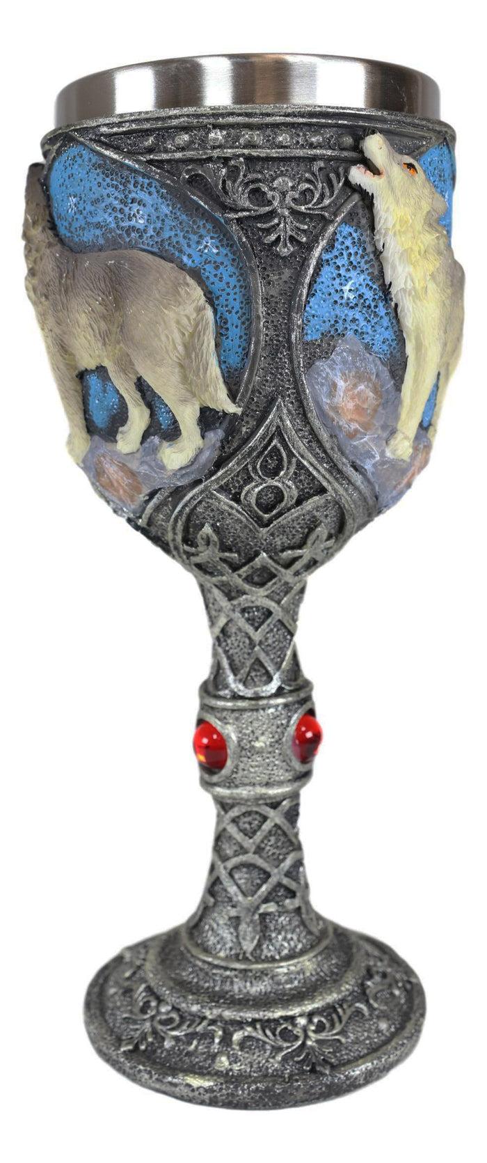 Ebros Gift Ebros Gift Celtic Gray Wolf Rhinestone Figurine Goblet 7.5" Height Home Decor