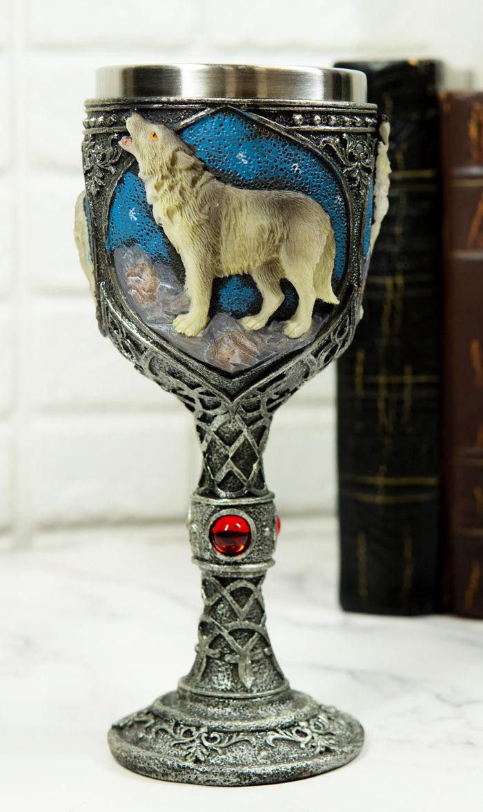 ebros gift Ebros Gift Celtic Gray Wolf Rhinestone Figurine Goblet 7.5" Height Home Decor