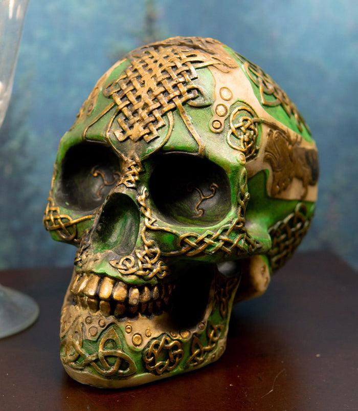 ebros gift Ebros Gift Celtic Knotwork Shamrock Lion Green Gold Skull Money Bank Figurine Ossuary Labyrinth Dark Arts Decor Statue