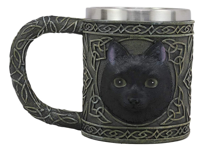 Ebros Gift Ebros Gift Celtic Mystical Black Cat Witching Hour Resin 16oz Drinking Mug With Stainless Steel Rim Figurine For Coffee Tea Cereal Drinks Halloween Kitchen Dining Decor Of Cats Felines Kitty Kittens